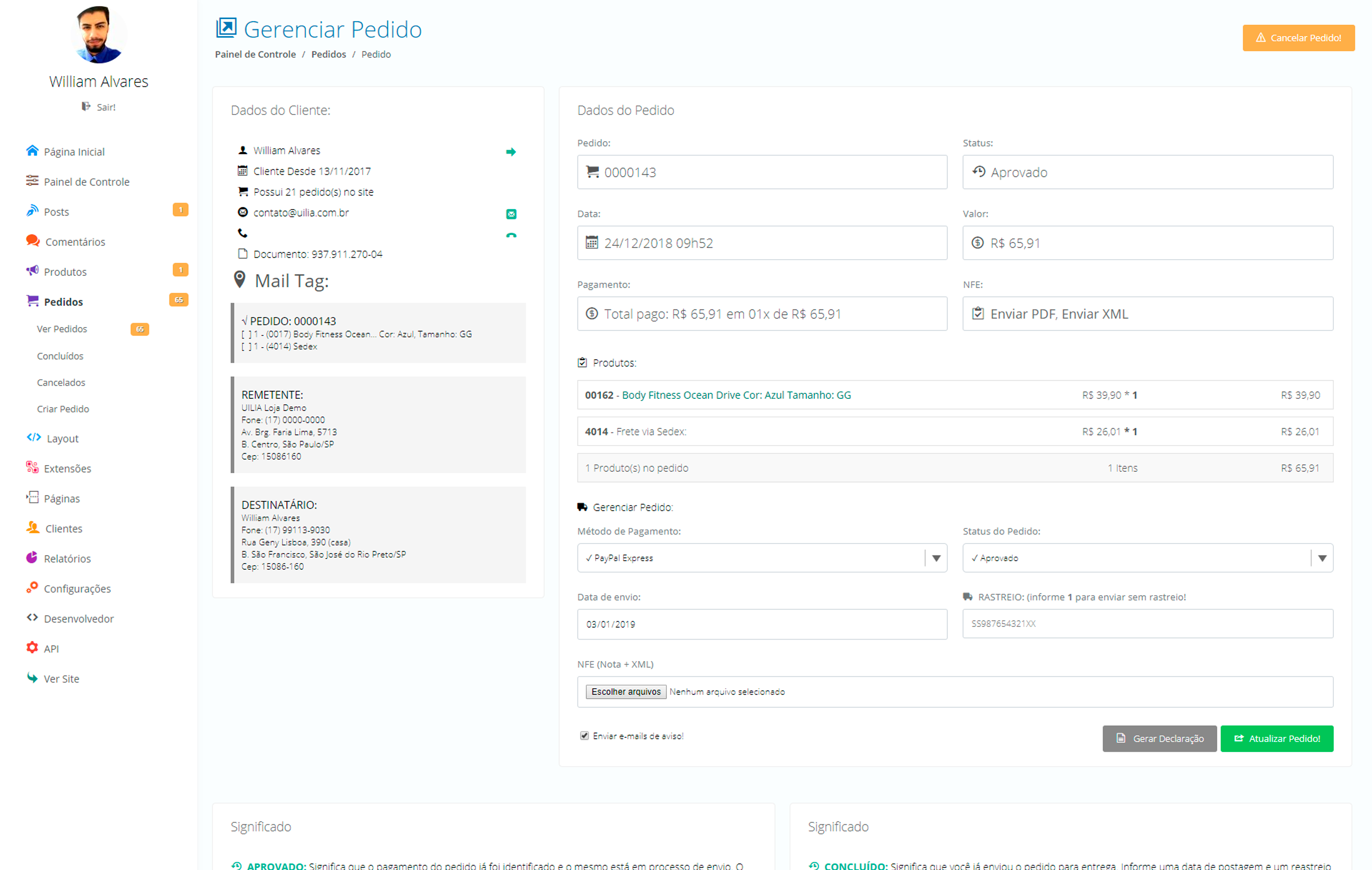Envie por Correios ou Transportadoras